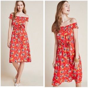 Anthropologie Red Floral Midi Dress